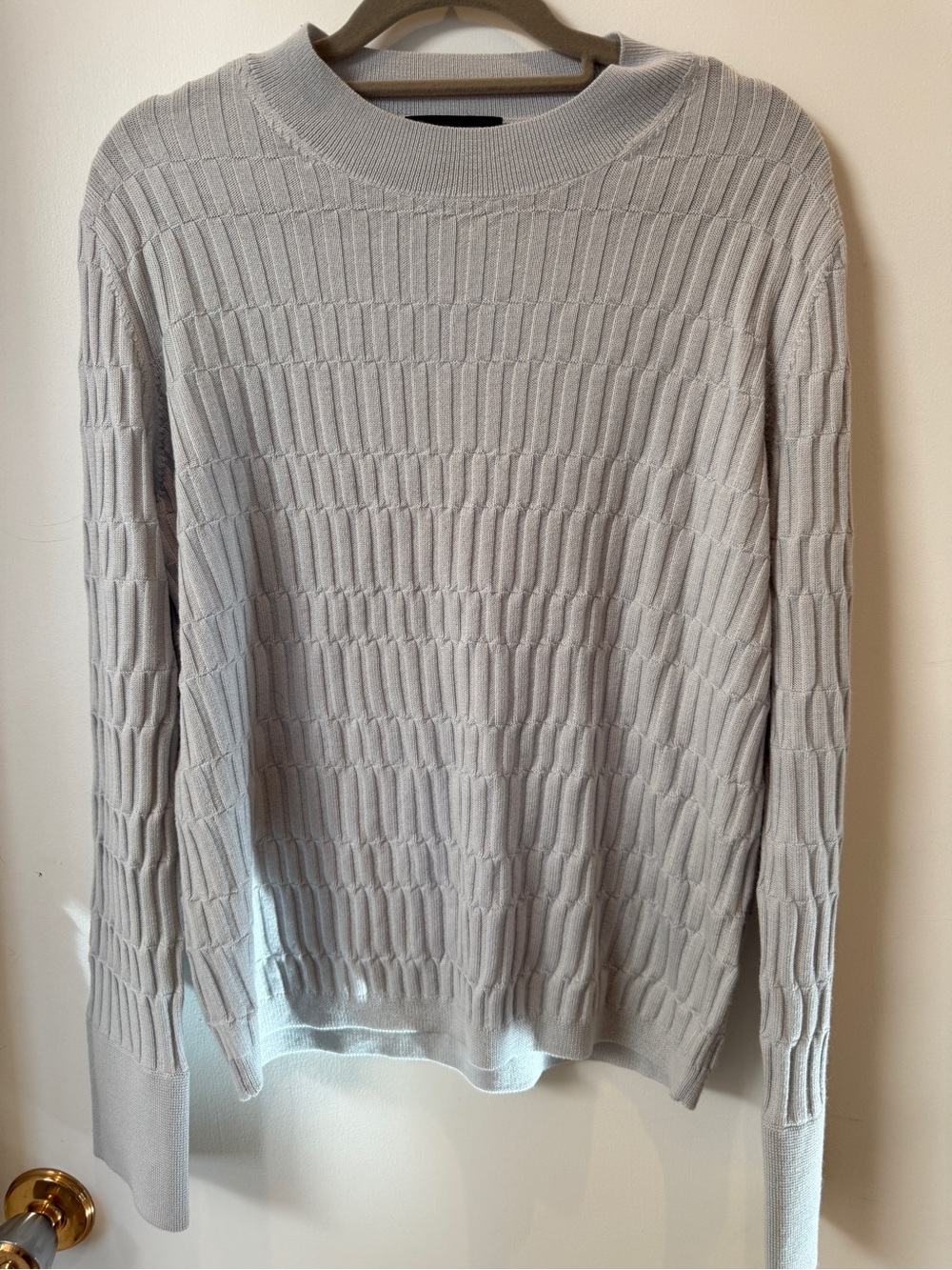 Club Monaco XL 100% Wool Grey Textured Ribbed Crewneck Sweater
